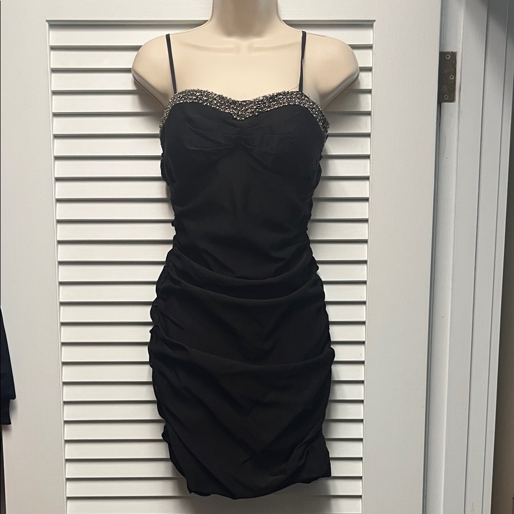 City Triangles Black Mini Dress with Metallic Accents